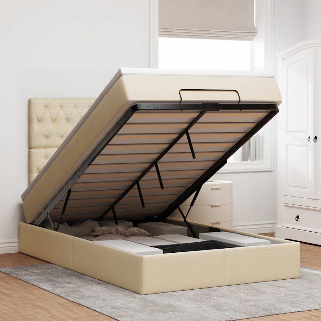 Ottoman bed met matras 120x200cm stof crèmekleurig – afbeelding 1