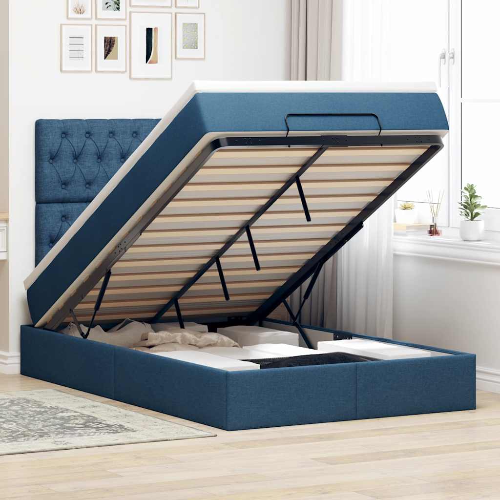 Ottoman bed met matras 120x200cm stof blauw – afbeelding 1