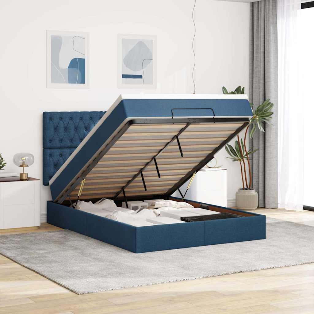 Ottoman bed met matras 140x190cm stof blauw – afbeelding 1