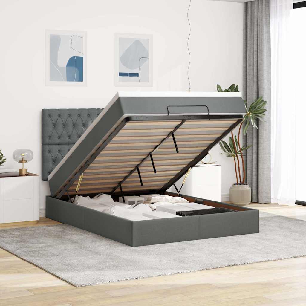 Ottoman bed met matras 140x200cm stof donkergrijs – afbeelding 1