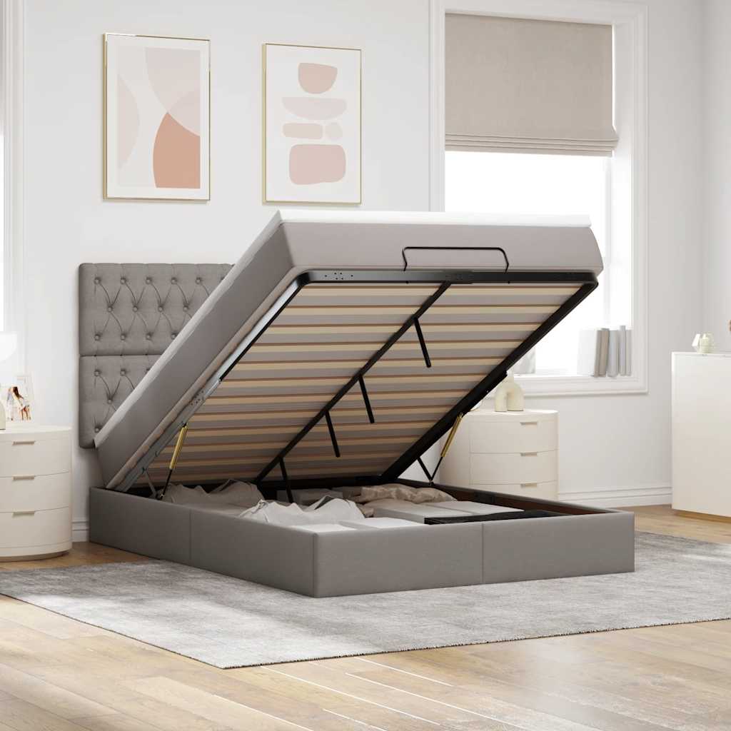 Ottoman bed met matras 140x200cm stof taupe – afbeelding 1