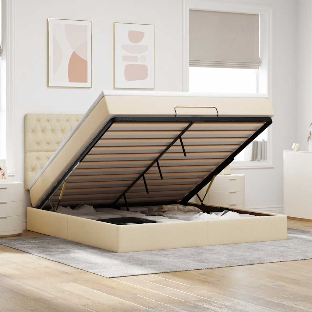 Ottoman bed met matras 160x200cm stof crèmekleurig – afbeelding 1