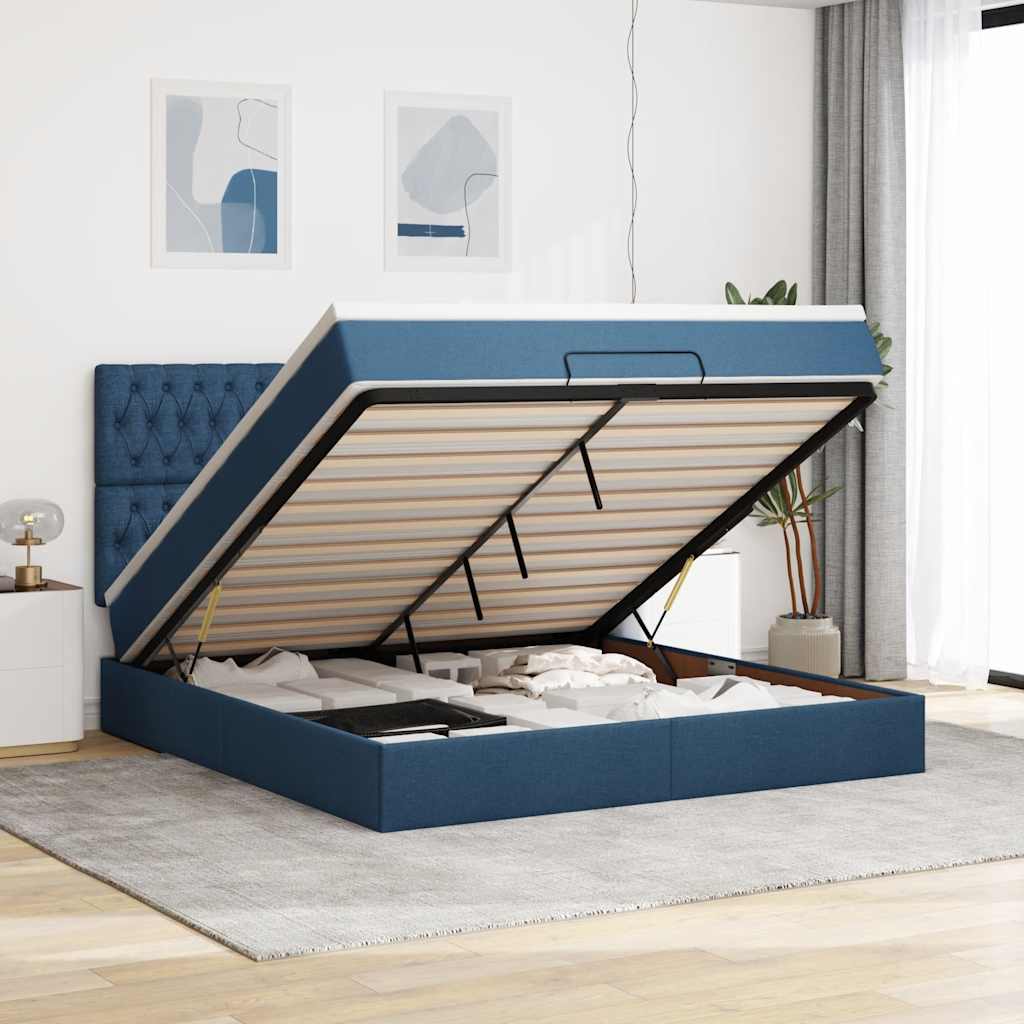 Ottoman bed met matras 160x200cm stof blauw – afbeelding 1