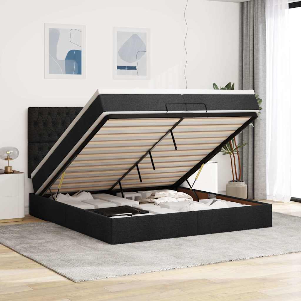 Ottoman bed met matrassen 200x200cm stof zwart – afbeelding 1
