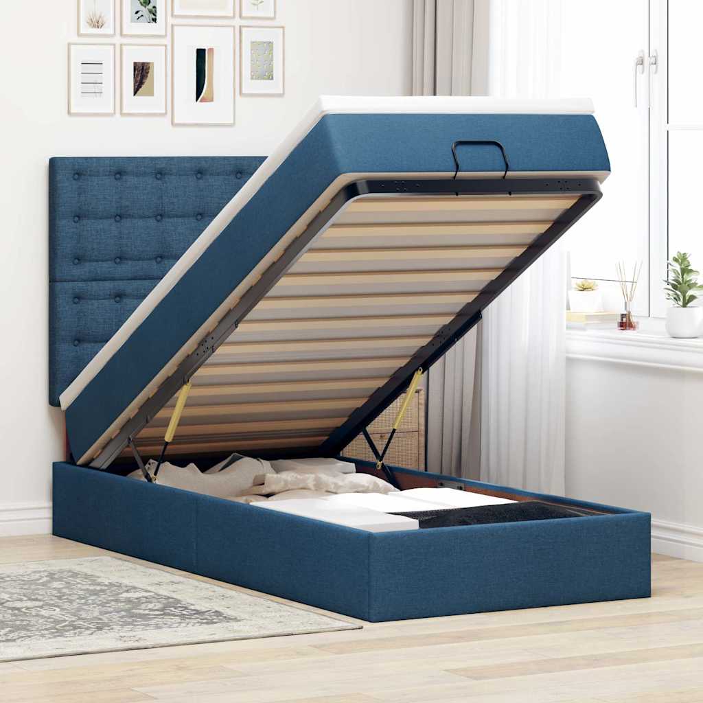 Ottoman bed met matras 80x200cm stof blauw