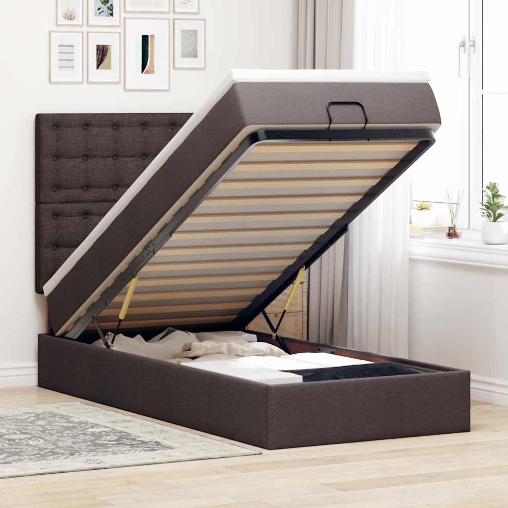Ottoman bed met matras 90x190cm stof donkerbruin – afbeelding 1