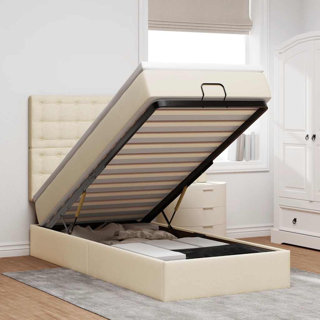 Ottoman bed met matras 90x190cm stof crèmekleurig – afbeelding 1