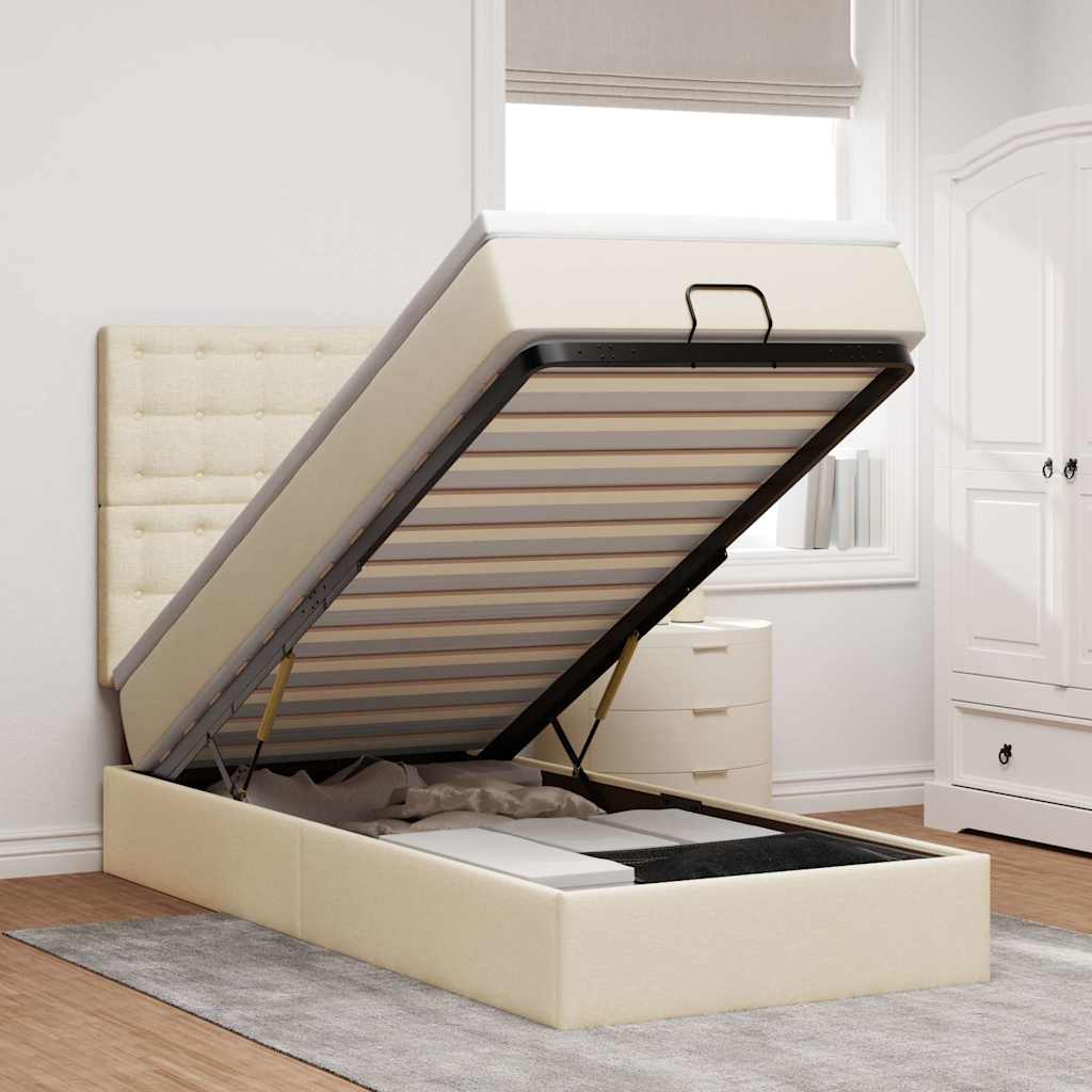 Bed met matras 90x200 cm stof crèmekleurig – afbeelding 1