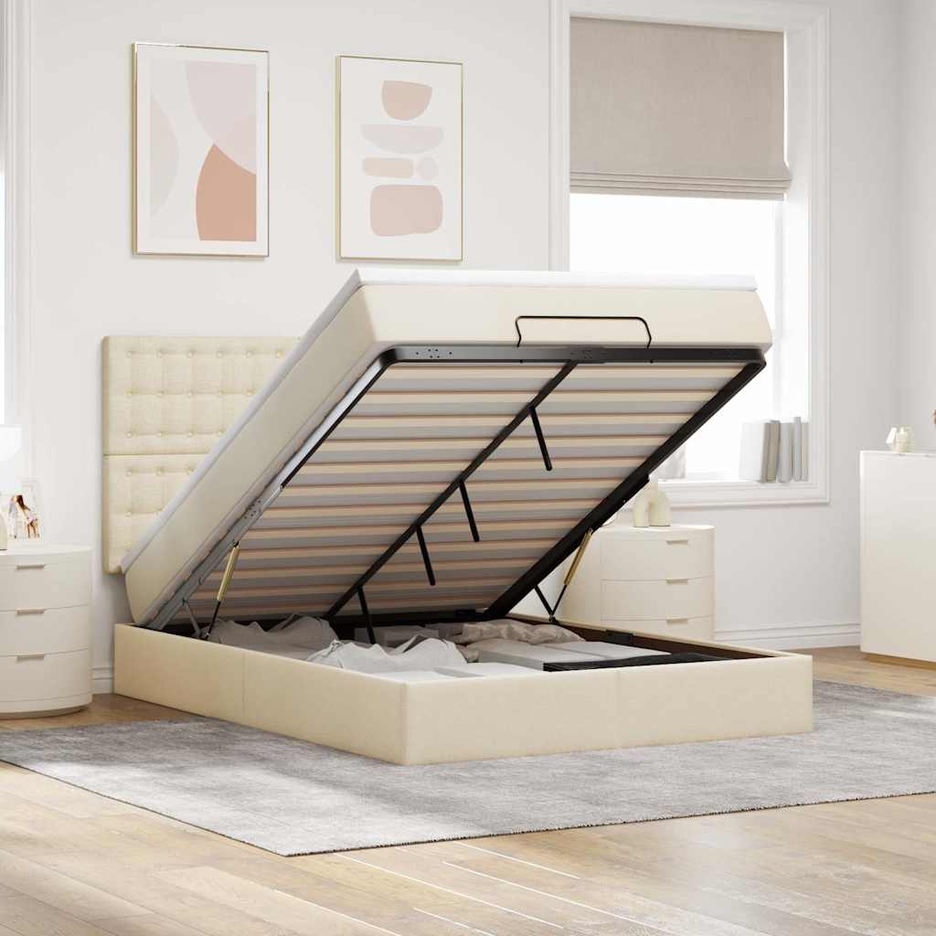 Ottoman bed met matras 140x200cm stof crèmekleurig – afbeelding 1