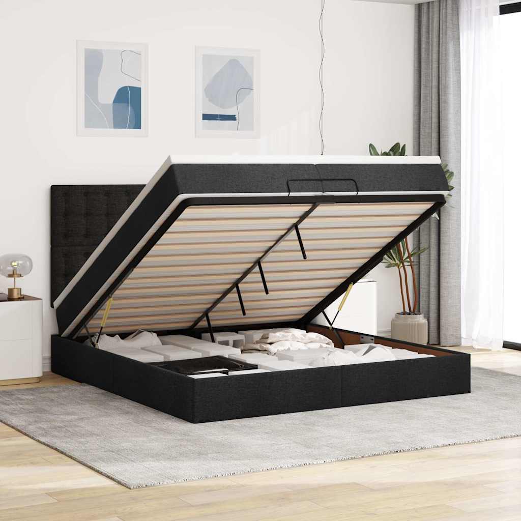 Ottoman bed met matrassen 200x200cm stof zwart – afbeelding 1