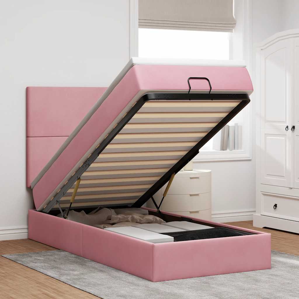 Ottoman bed met matrassen 80x200cm fluweel roze – afbeelding 1