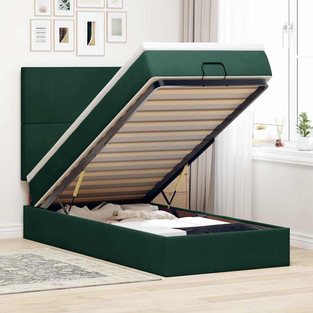 Ottoman bed met matrassen 90x200cm fluweel donkergroen – afbeelding 1