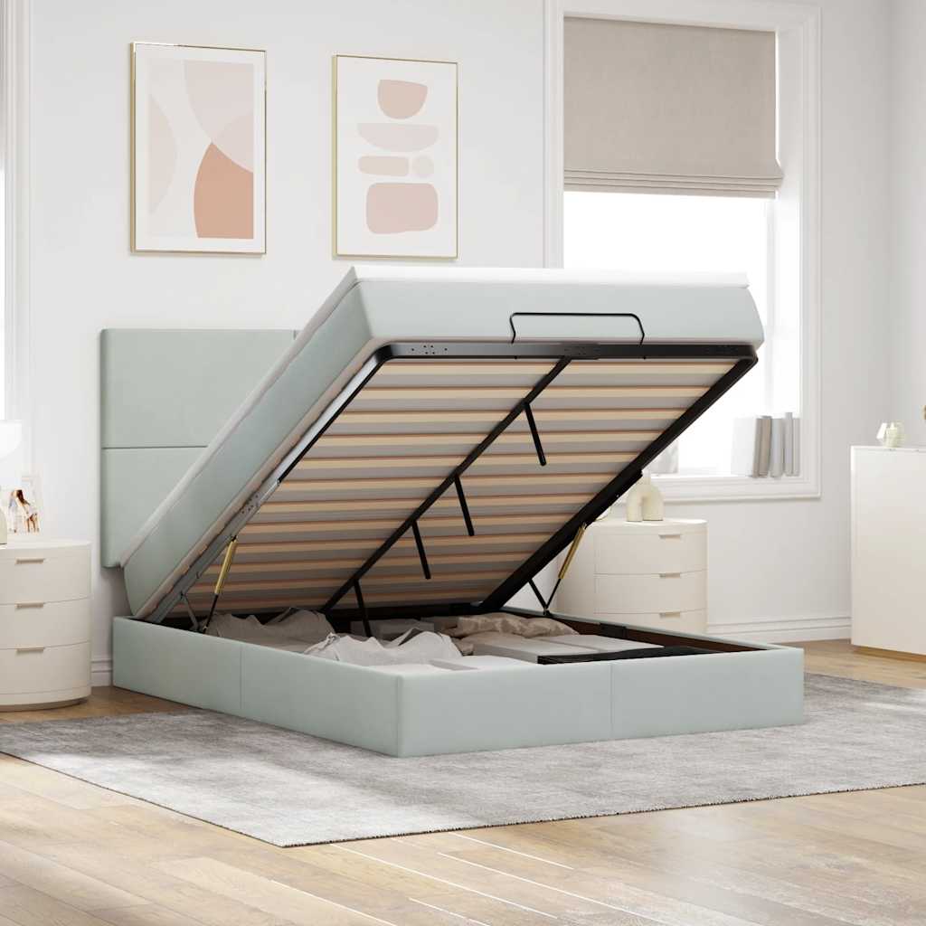 Ottoman bed met matrassen 140x200cm fluweel lichtgrijs – afbeelding 1