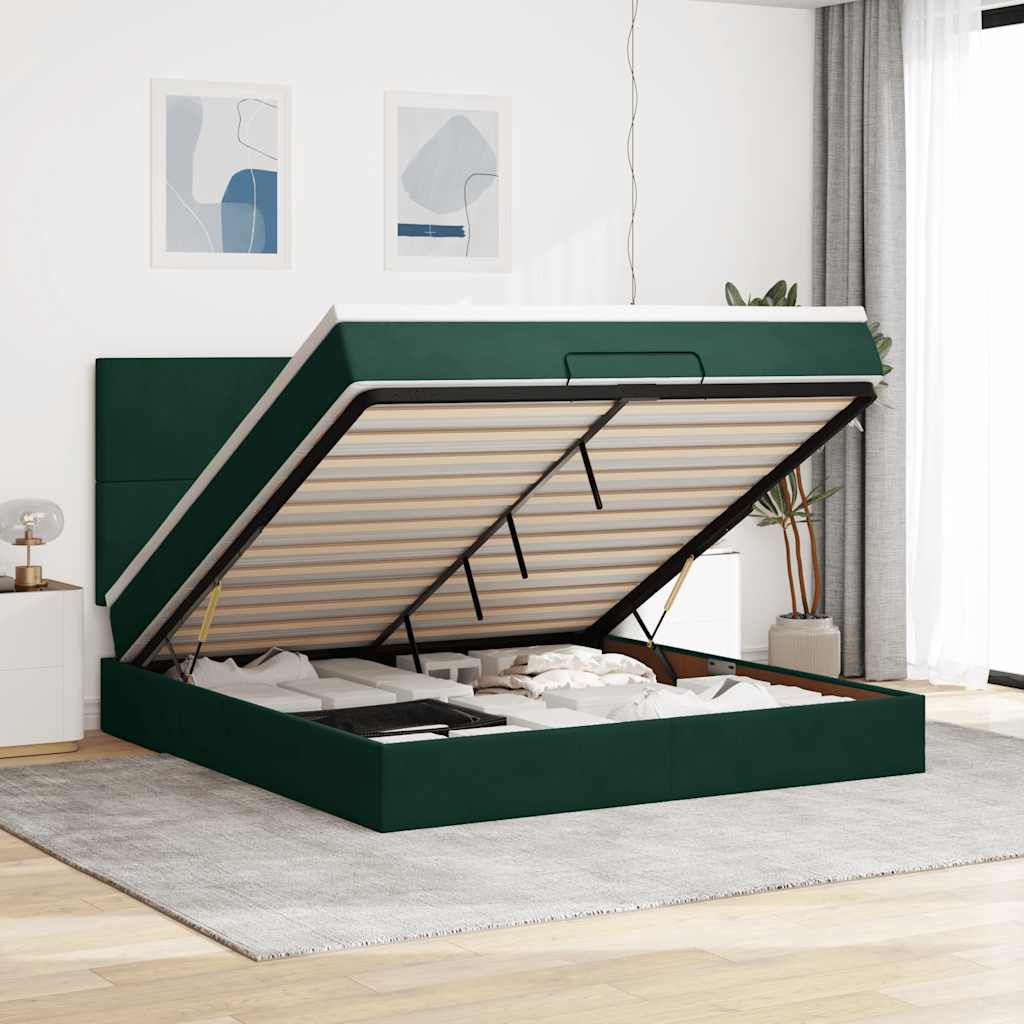 Ottoman bed met matrassen 160x200cm fluweel donkergroen – afbeelding 1