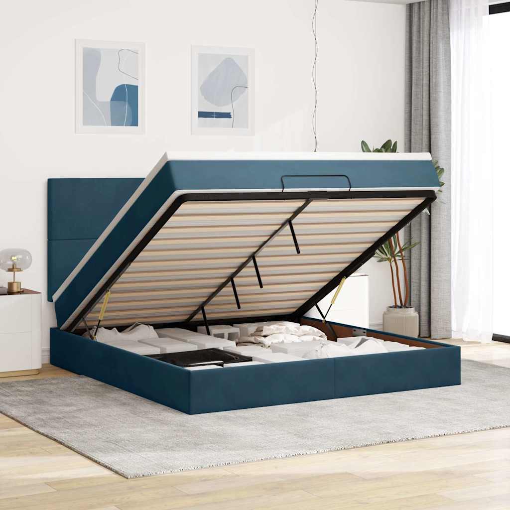 Ottoman bed met matrassen 160x200cm fluweel donkerblauw – afbeelding 1