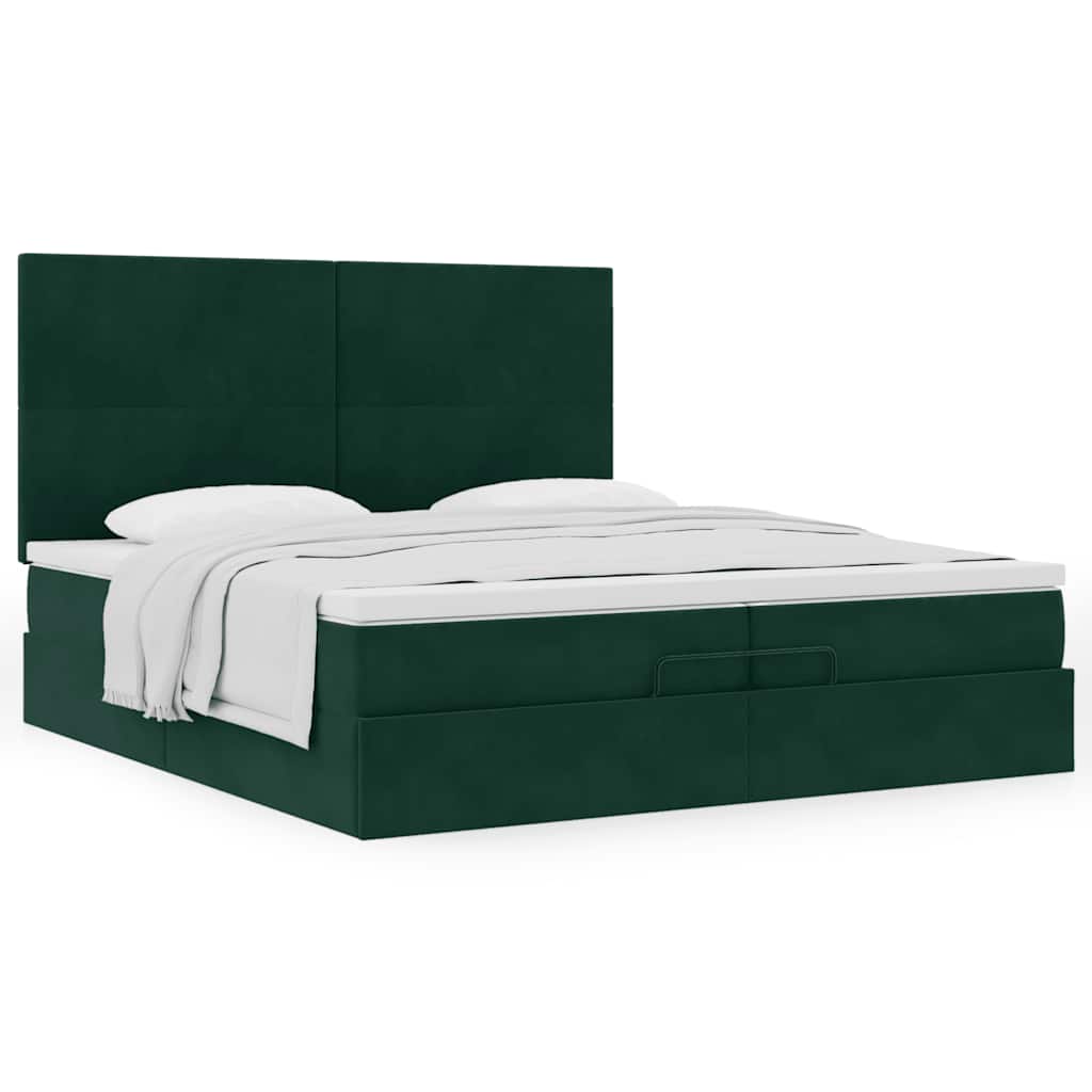 Ottoman bed met matrassen 200x200cm fluweel donkergroen – afbeelding 4