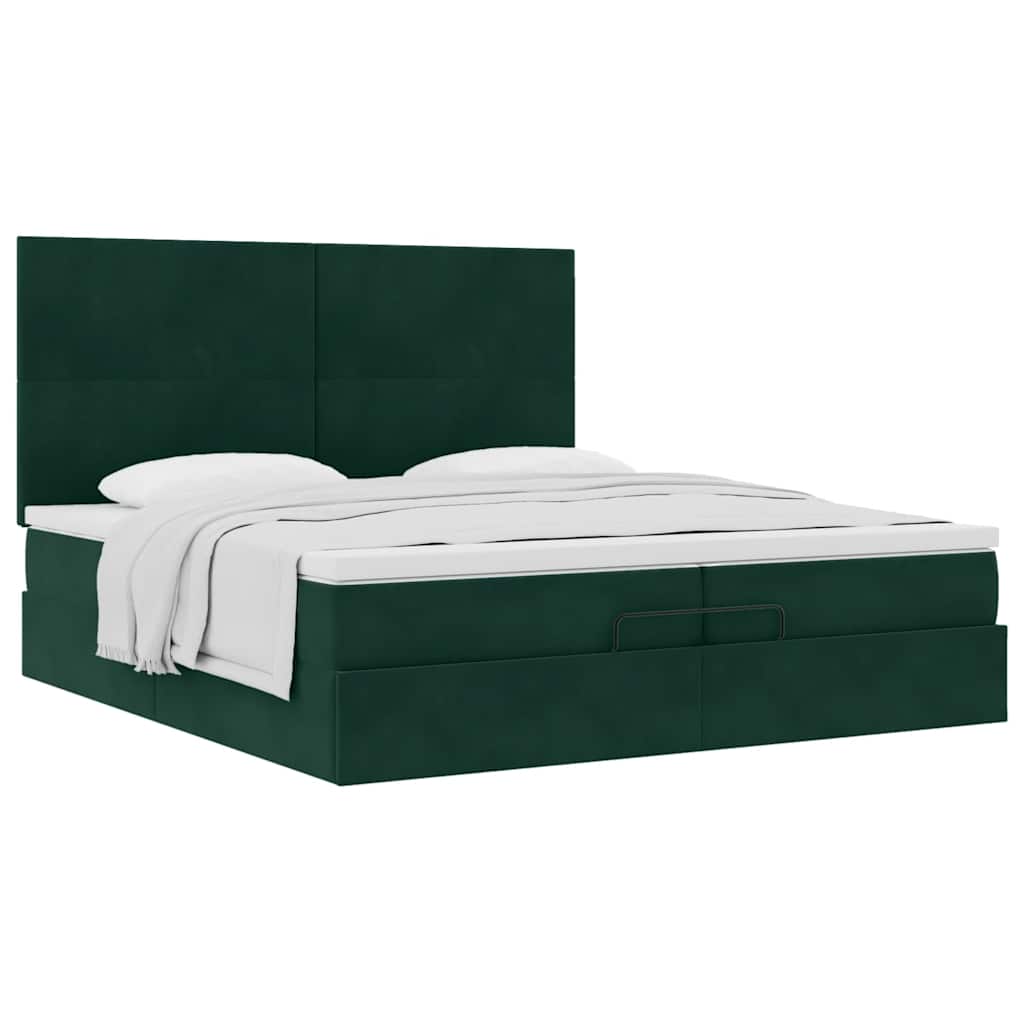 Ottoman bed met matrassen 200x200cm fluweel donkergroen – afbeelding 5