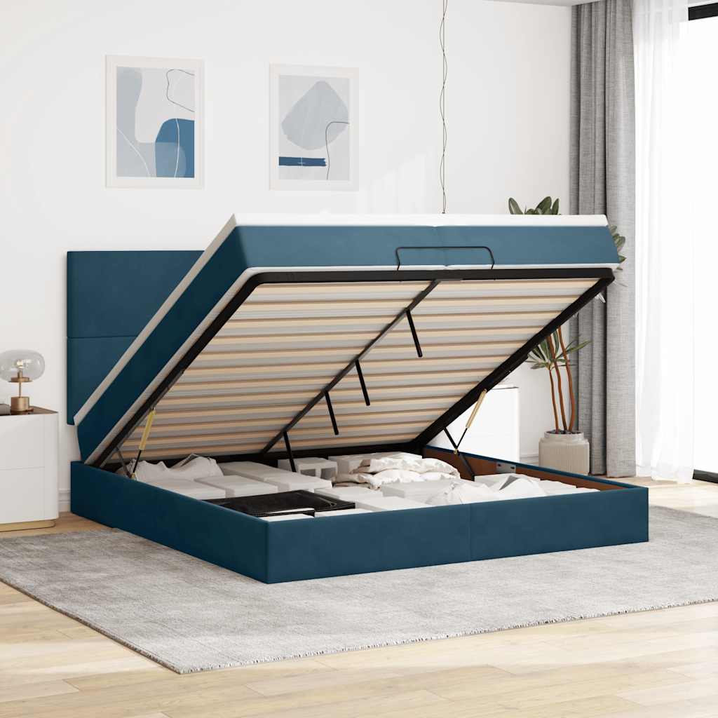 Ottoman bed met matrassen 200x200cm fluweel donkerblauw – afbeelding 1
