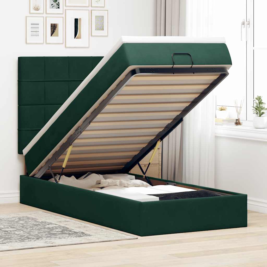 Ottoman bed met matrassen 80x200cm fluweel donkergroen – afbeelding 1