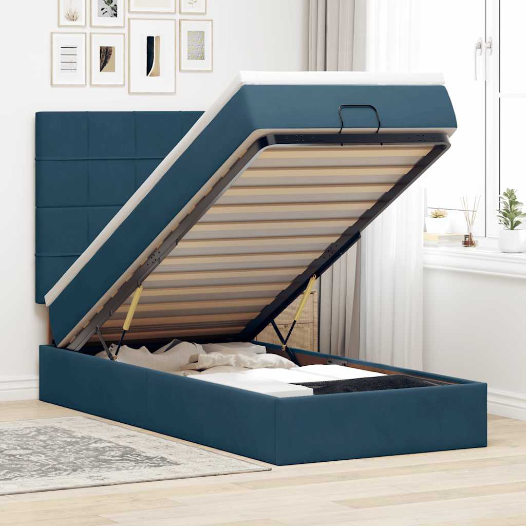 Ottoman bed met matrassen 80x200cm fluweel donkerblauw – afbeelding 1
