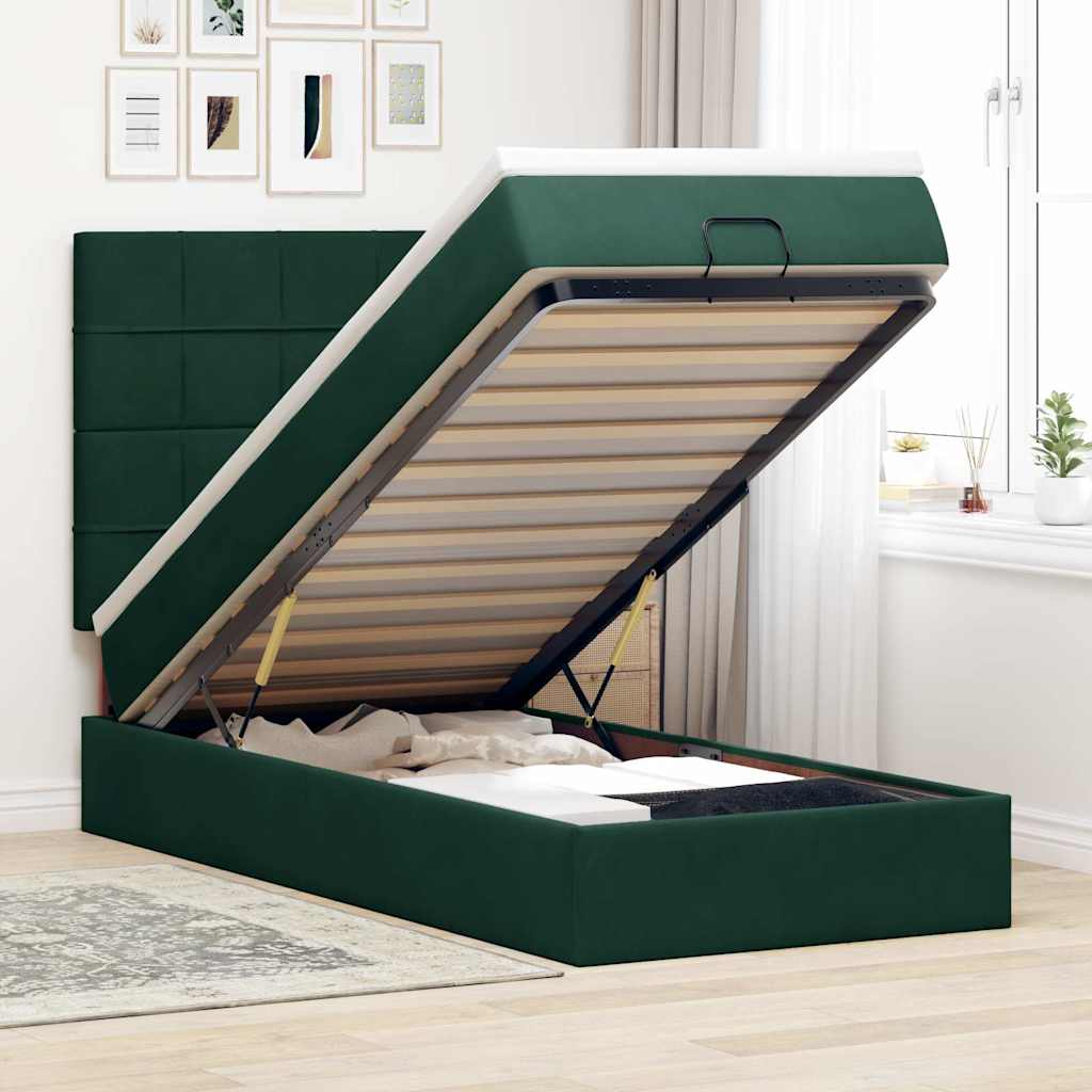 Ottoman bed met matrassen 90x190cm fluweel donkergroen – afbeelding 1