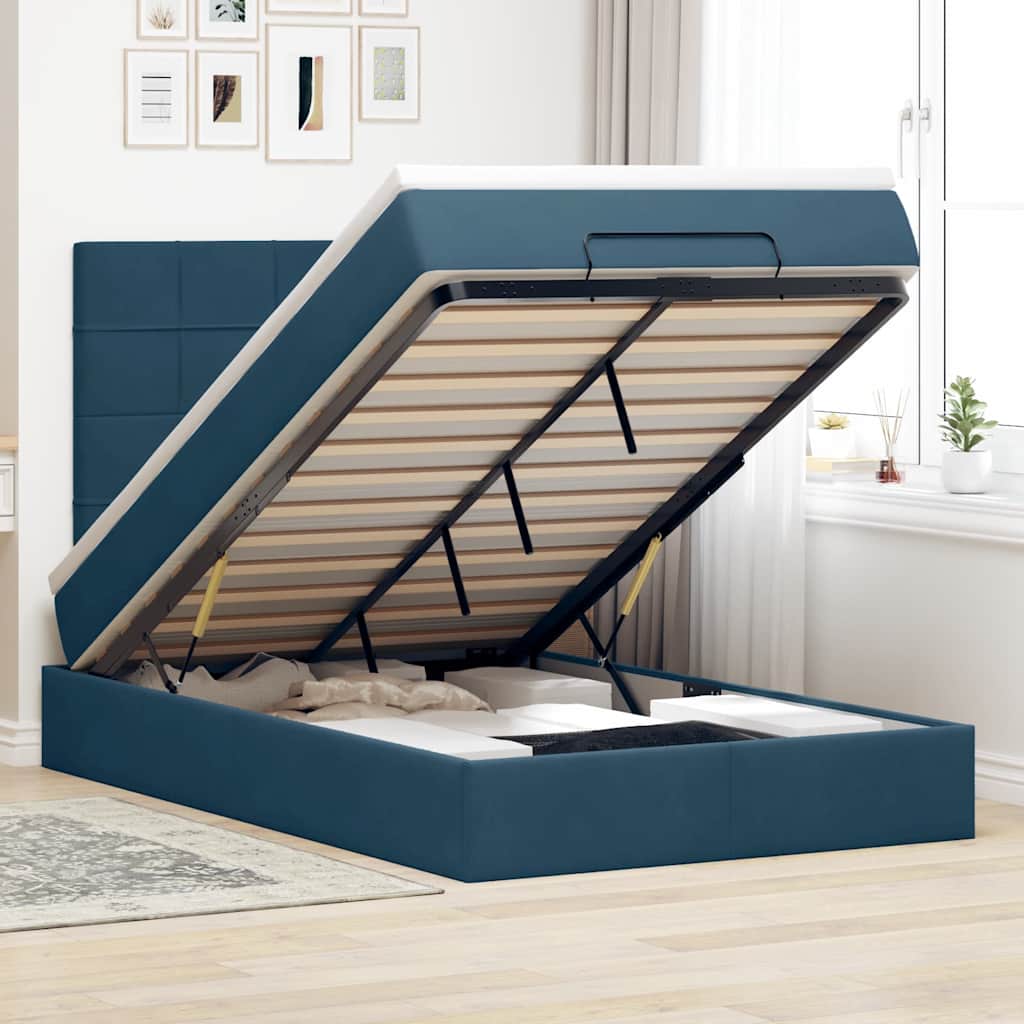 Ottoman bed met matrassen 120x190cm fluweel donkerblauw – afbeelding 1