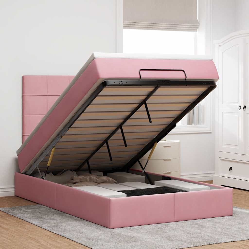 Ottoman bed met matrassen 120x200cm fluweel roze – afbeelding 1