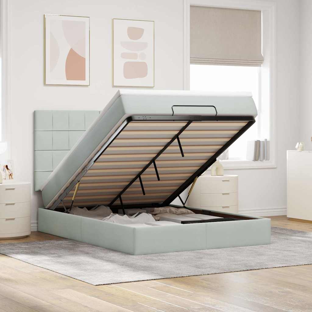Ottoman bed met matrassen 140x200cm fluweel lichtgrijs – afbeelding 1