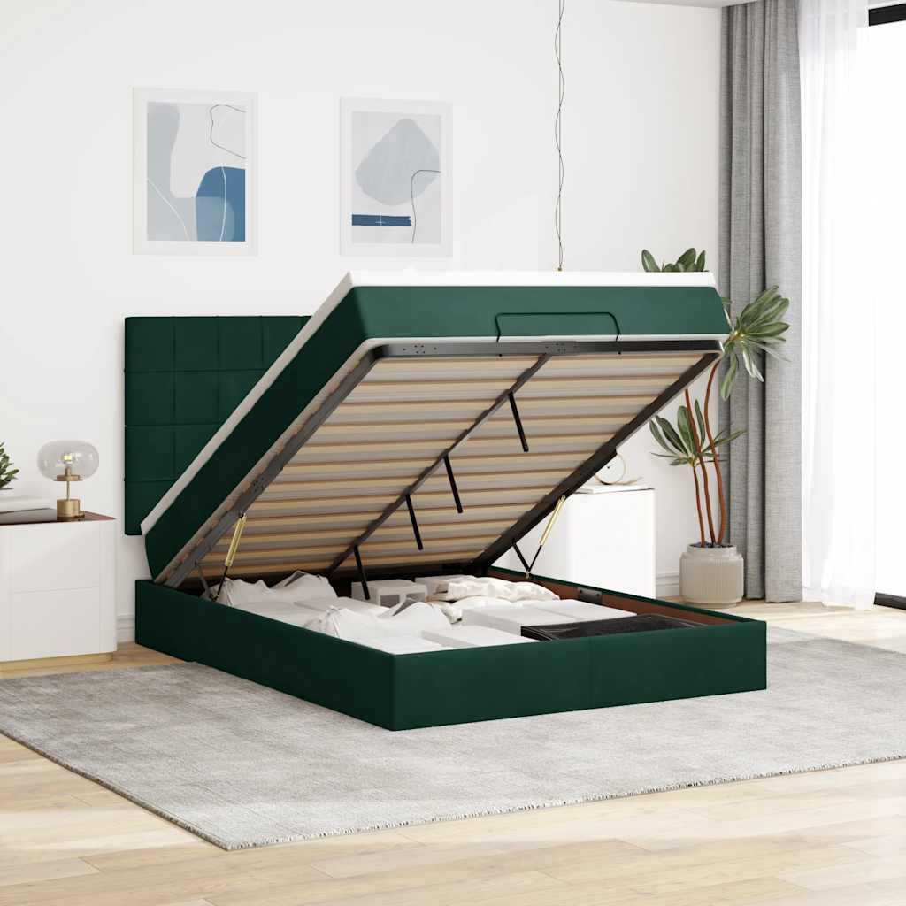 Ottoman bed met matrassen 140x200cm fluweel donkergroen – afbeelding 1