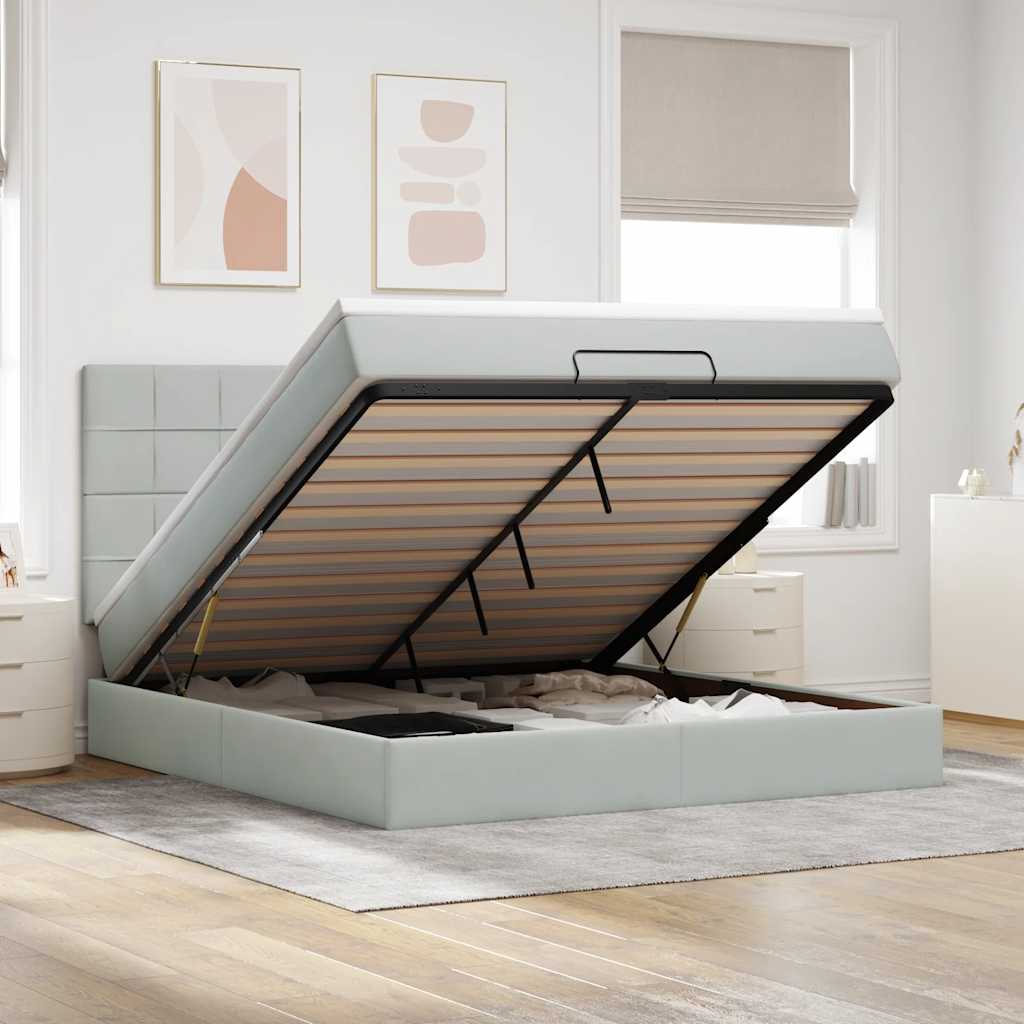 Ottoman bed met matrassen 180x200cm fluweel lichtgrijs – afbeelding 1