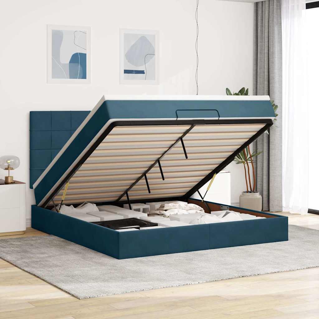 Ottoman bed met matrassen 180x200cm fluweel donkerblauw – afbeelding 1