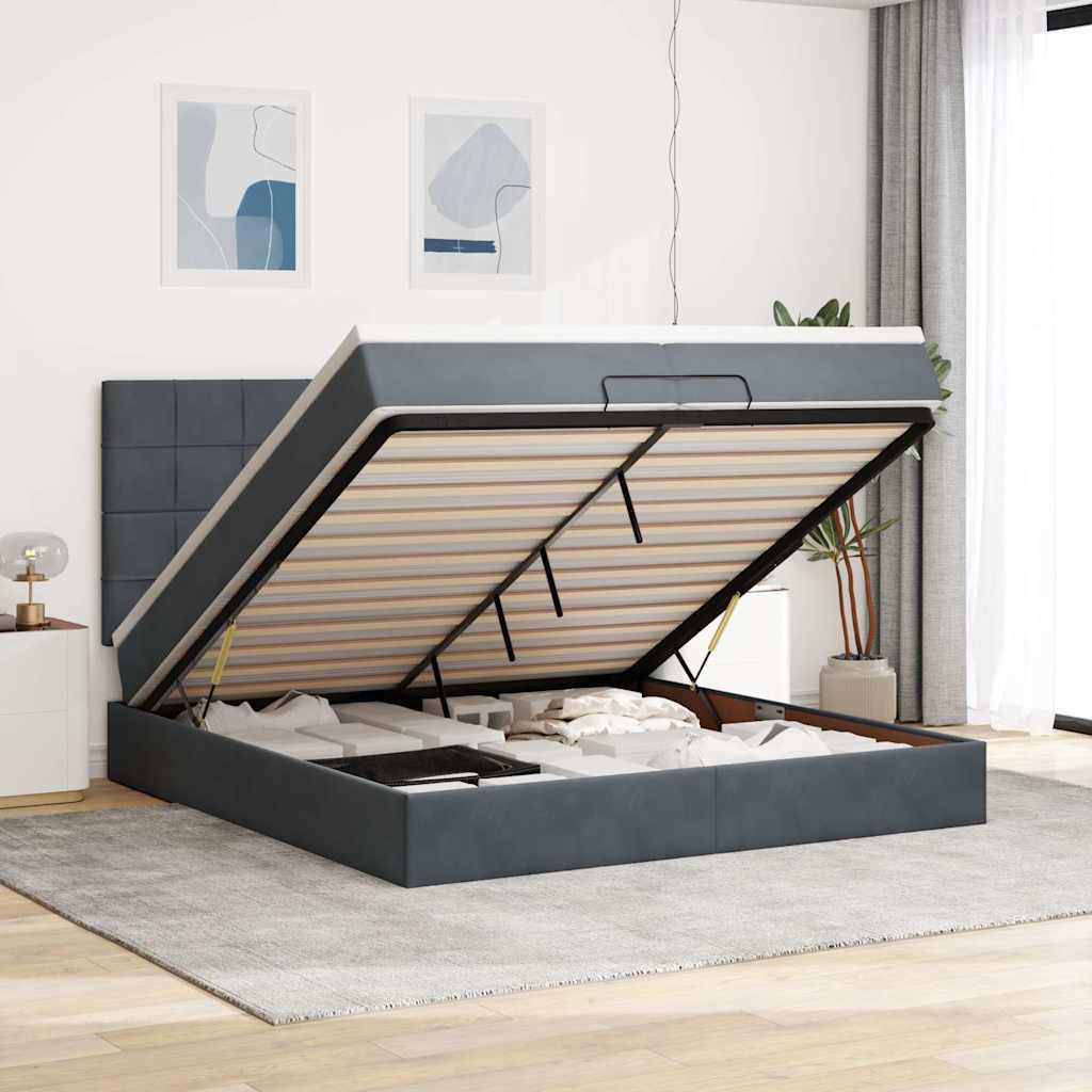 Ottoman bed met matrassen 200x200cm fluweel donkergrijs – afbeelding 1