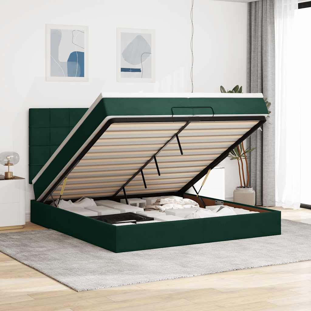 Ottoman bed met matrassen 200x200cm fluweel donkergroen