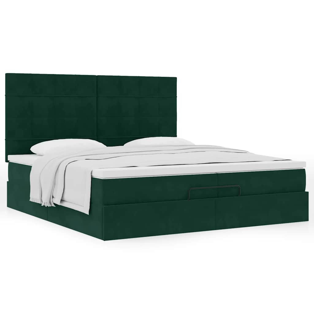 Ottoman bed met matrassen 200x200cm fluweel donkergroen – afbeelding 4