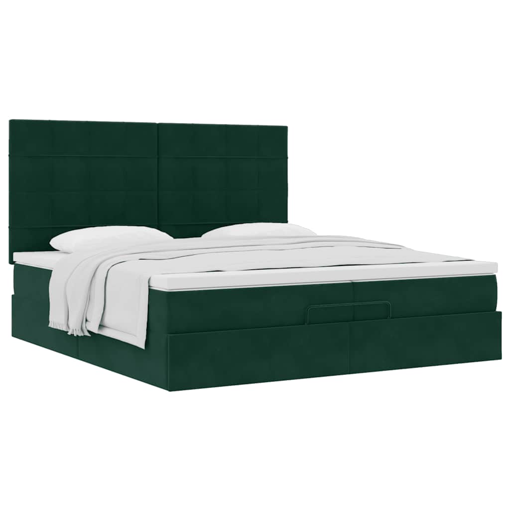 Ottoman bed met matrassen 200x200cm fluweel donkergroen – afbeelding 5