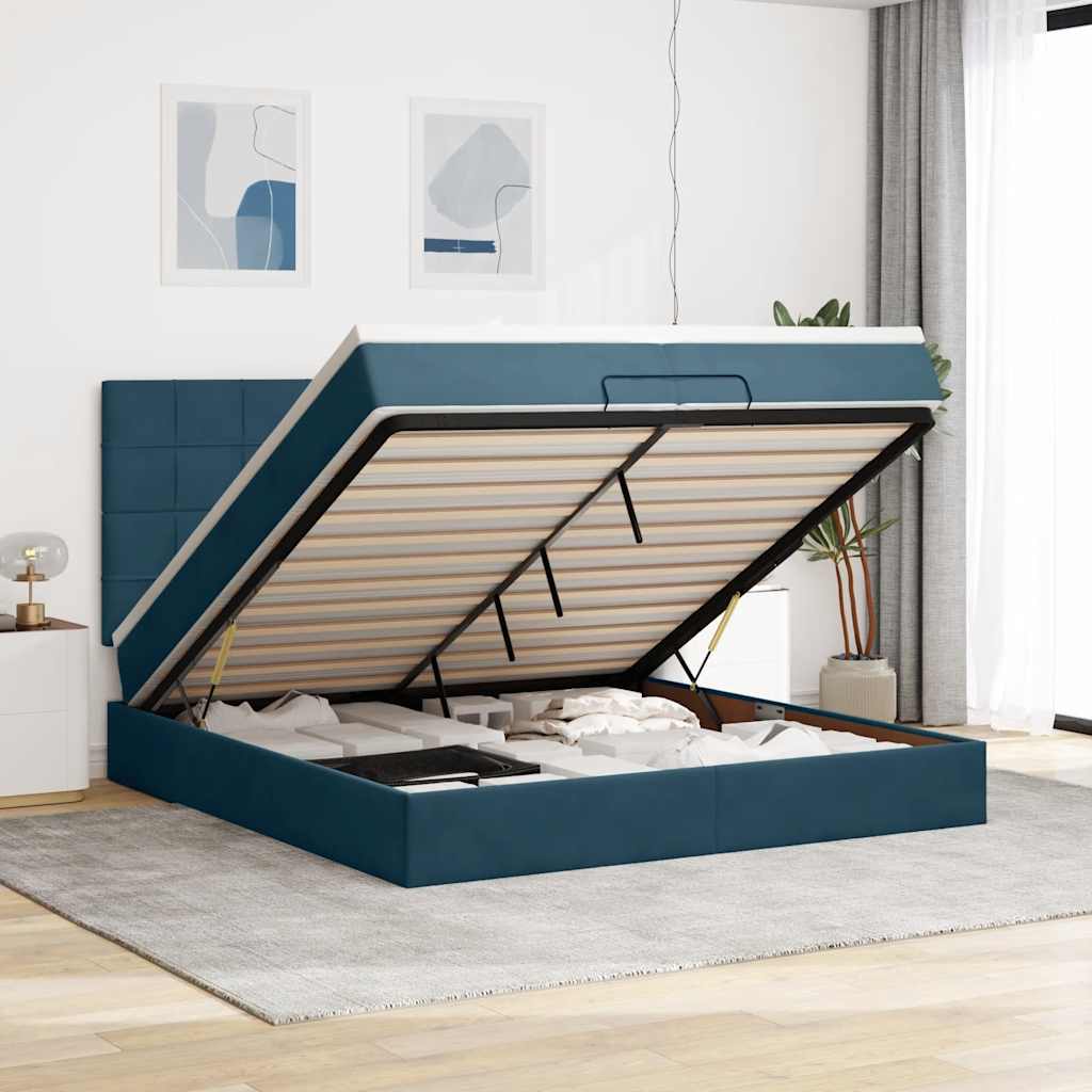 Ottoman bed met matrassen 200x200cm fluweel donkerblauw – afbeelding 1