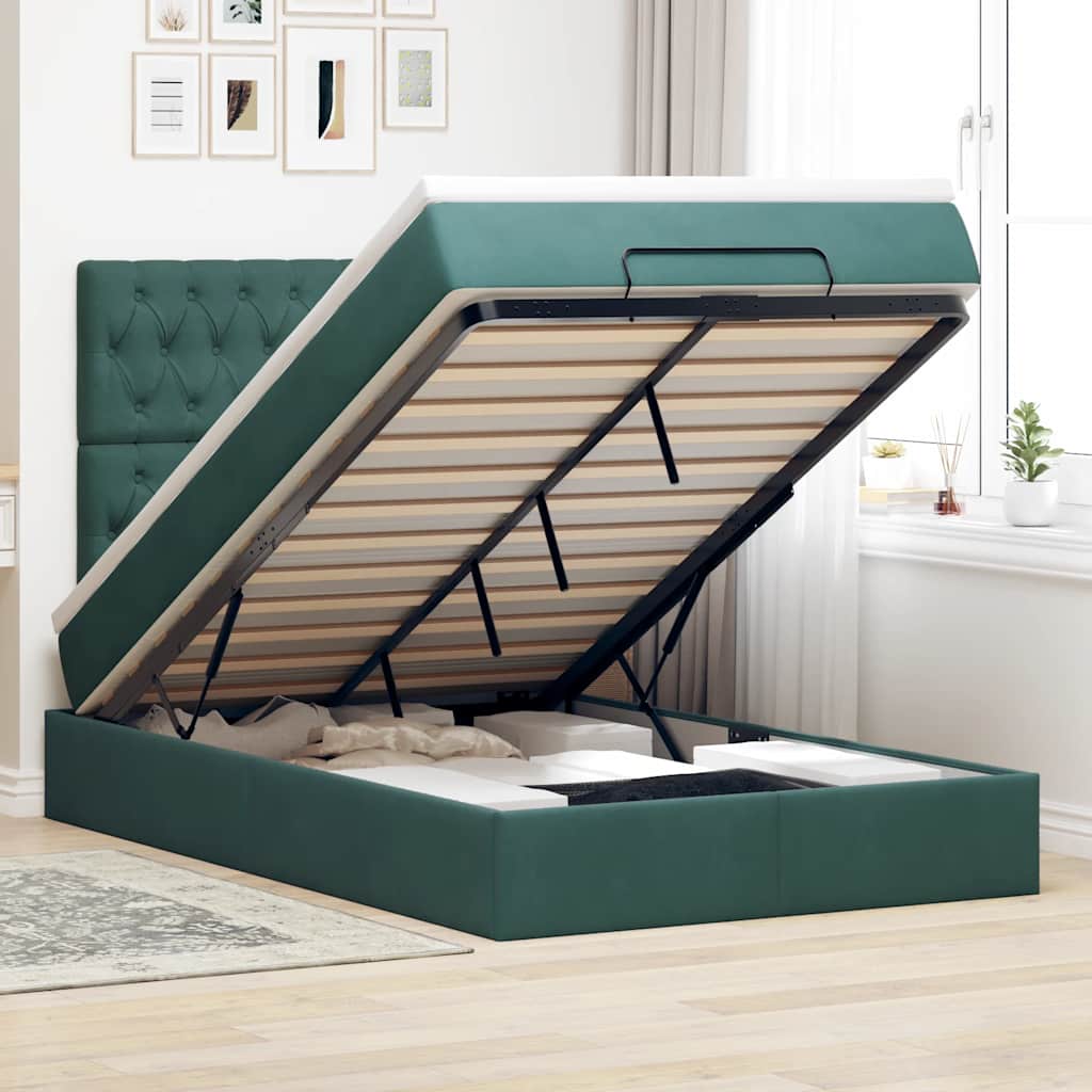 Ottoman bed met matrassen 120x190cm fluweel donkergroen – afbeelding 1