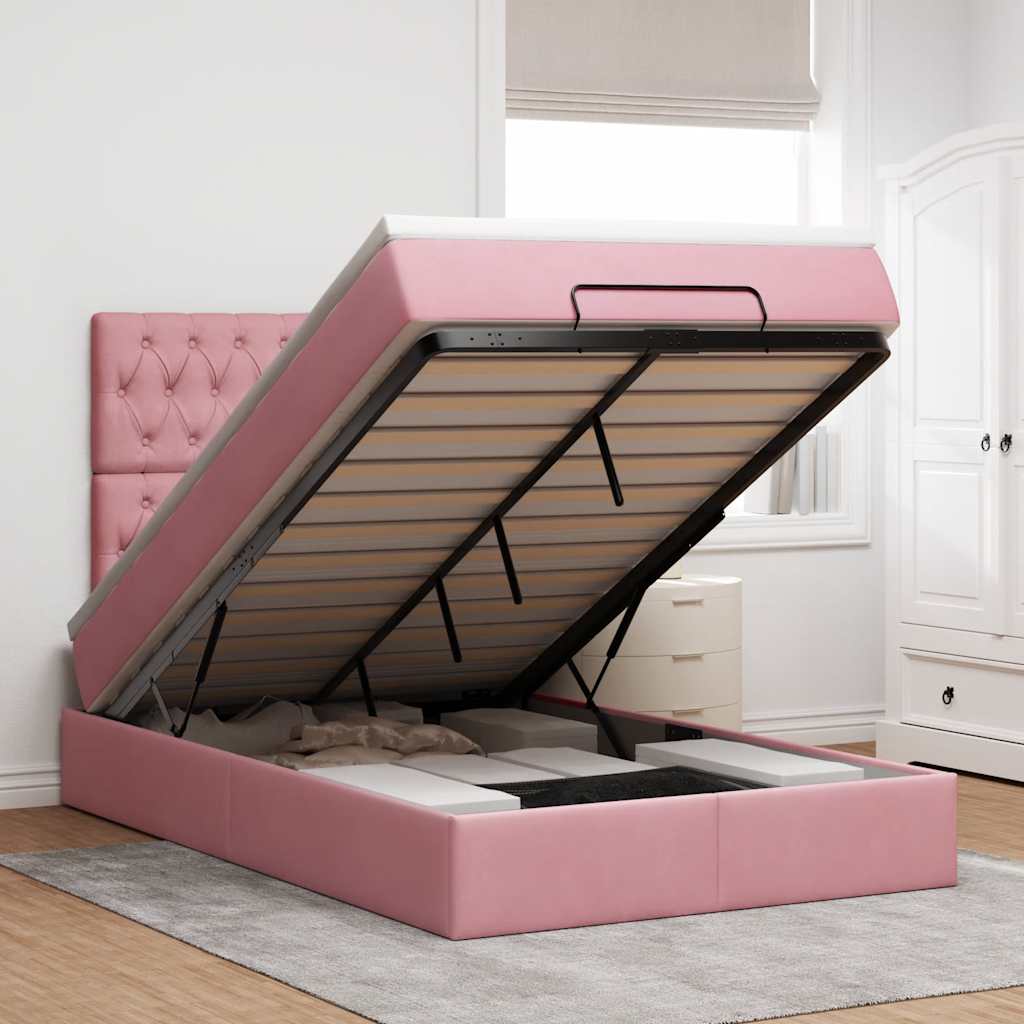 Ottoman bed met matrassen 120x190cm fluweel roze – afbeelding 1