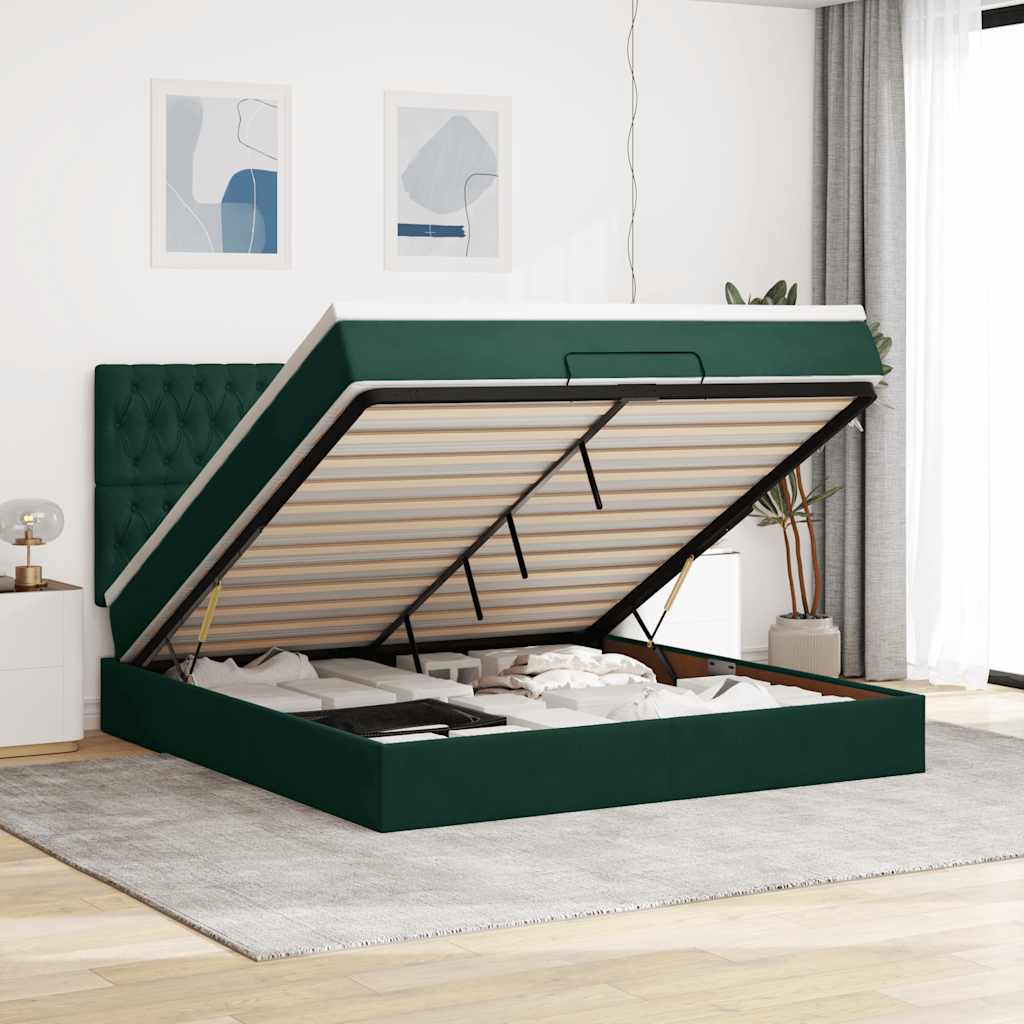 Ottoman bed met matrassen 180x200cm fluweel donkergroen – afbeelding 1