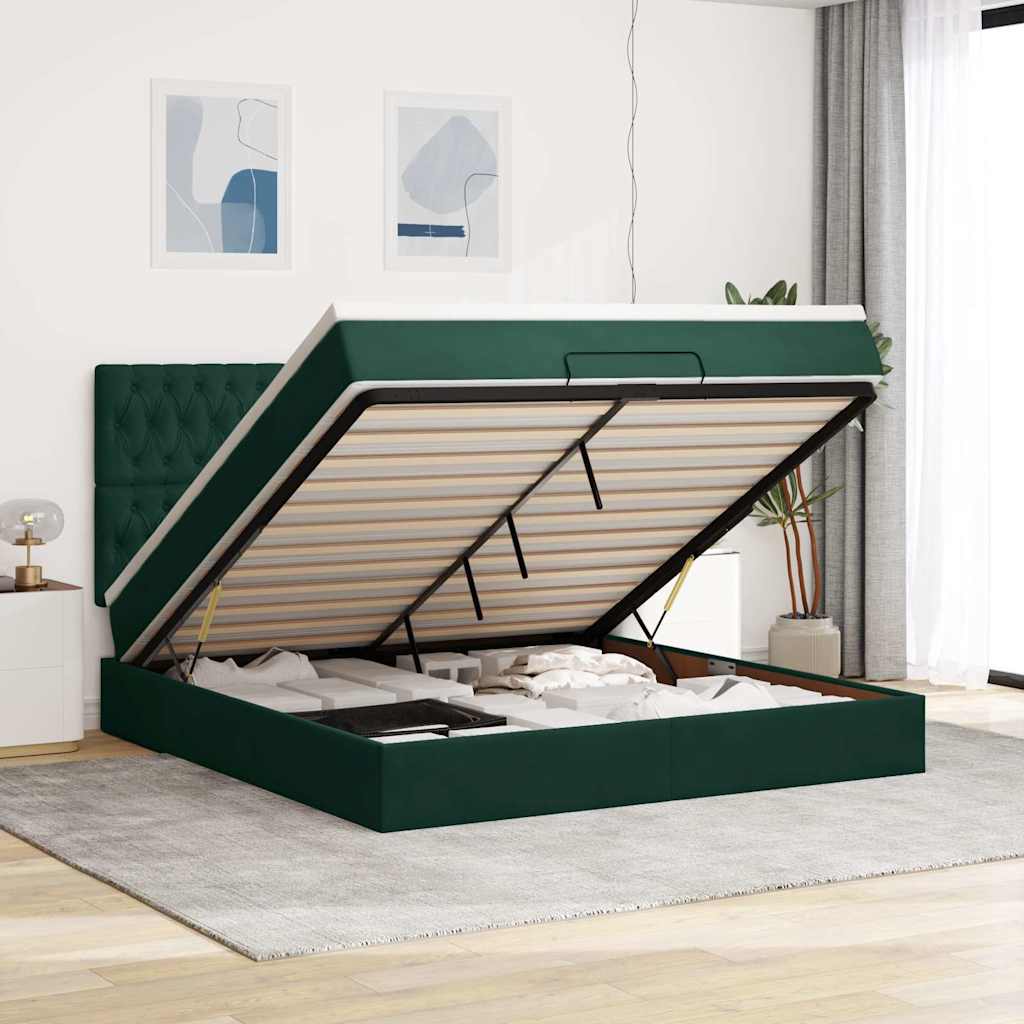Ottoman bed met matrassen 200x200cm fluweel donkergroen