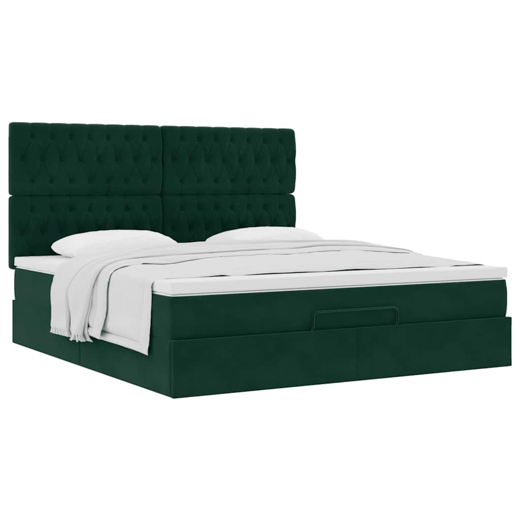 Ottoman bed met matrassen 200x200cm fluweel donkergroen – afbeelding 5