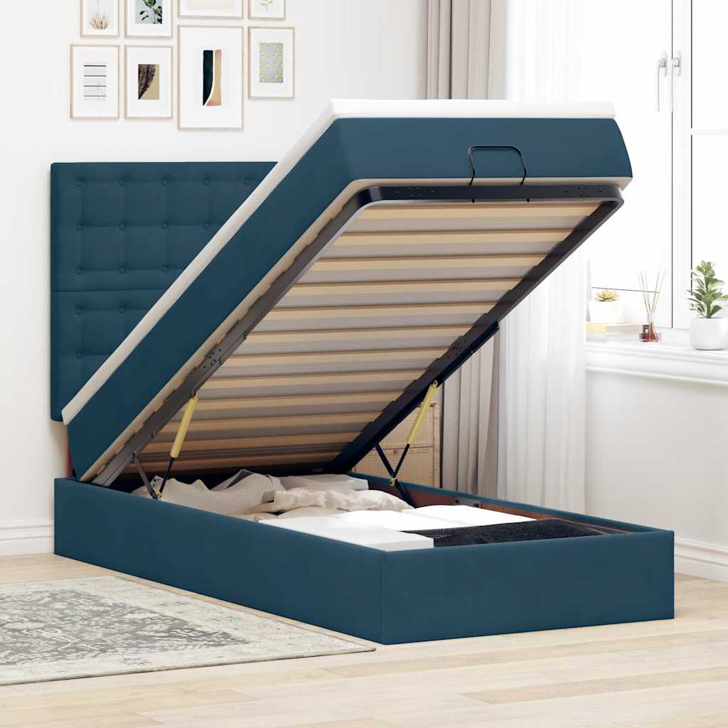 Ottoman bed met matrassen 80x200cm fluweel donkerblauw – afbeelding 1