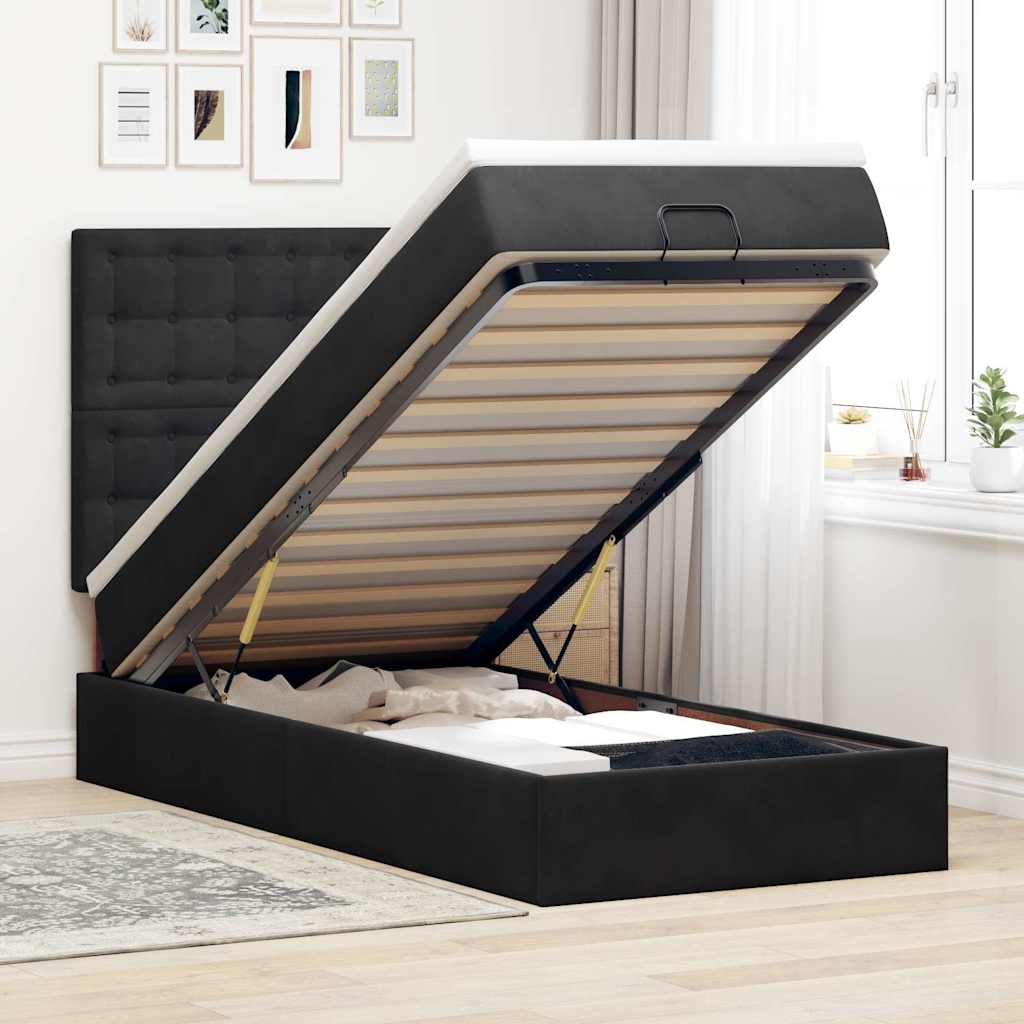 Ottoman bed met matrassen 90x200cm fluweel zwart – afbeelding 1