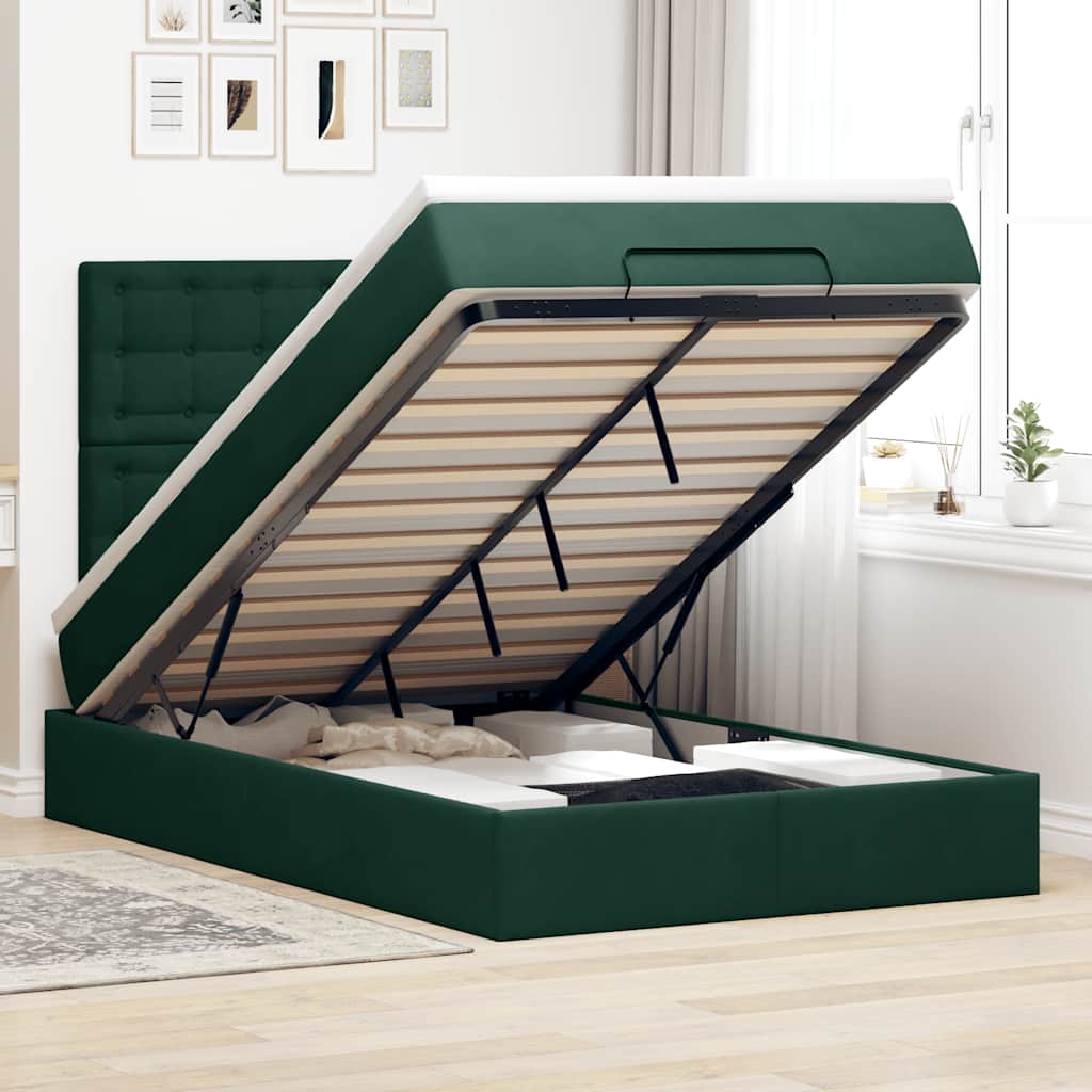 Ottoman bed met matrassen 120x200cm fluweel donkergroen – afbeelding 1