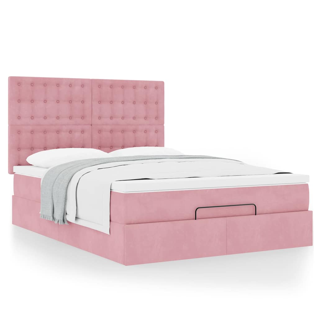 Ottoman bed met matrassen 140x190cm fluweel roze – afbeelding 4