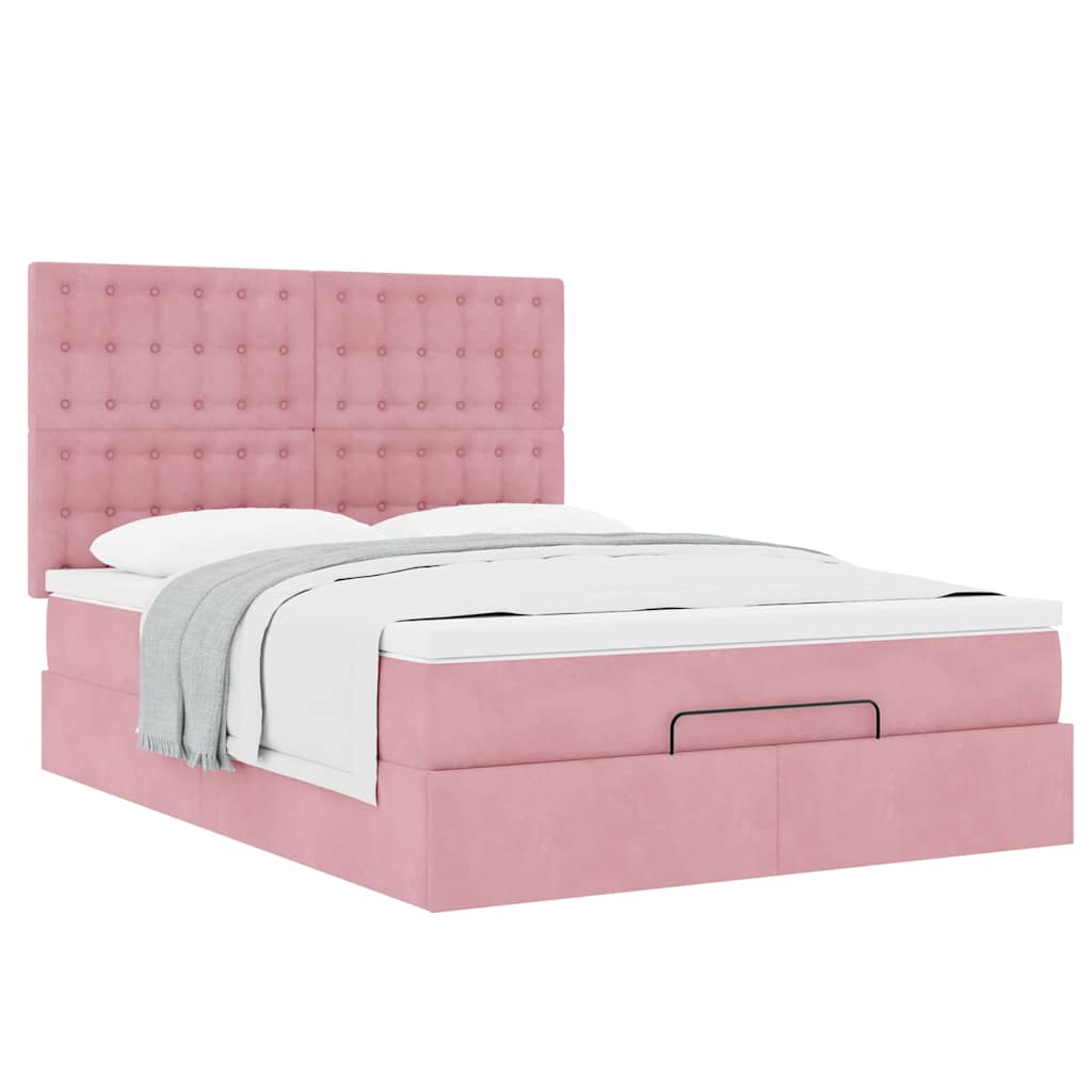 Ottoman bed met matrassen 140x190cm fluweel roze – afbeelding 5