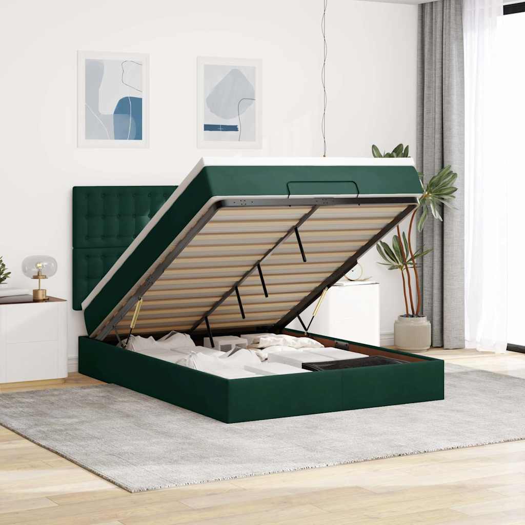 Ottoman bed met matrassen 160x200cm fluweel donkergroen – afbeelding 1