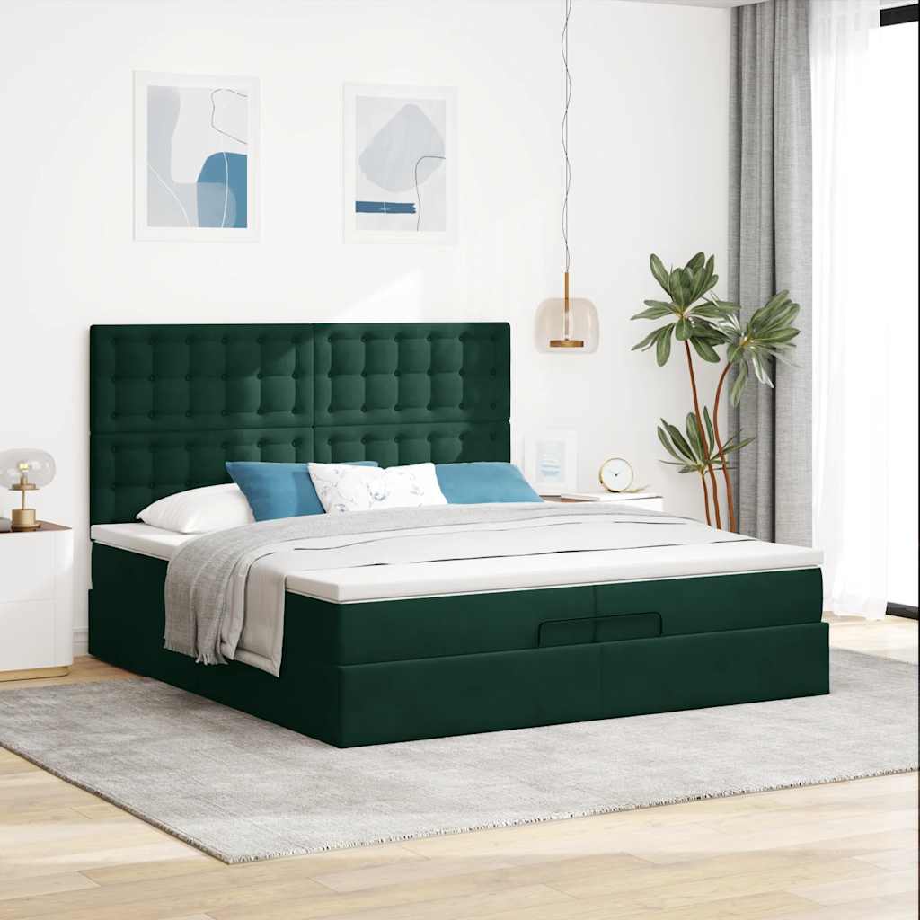 Ottoman bed met matrassen 200x200cm fluweel donkergroen – afbeelding 3
