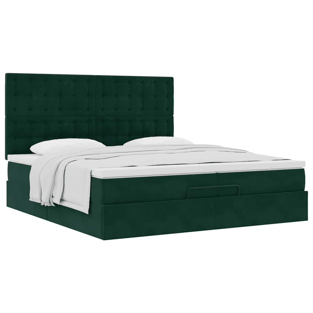 Ottoman bed met matrassen 200x200cm fluweel donkergroen – afbeelding 5