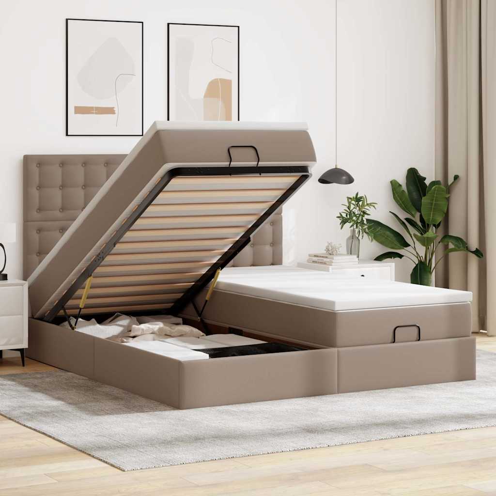 Ottoman bed met matrassen 180x200cm kunstleer cappuccinokleurig – afbeelding 1